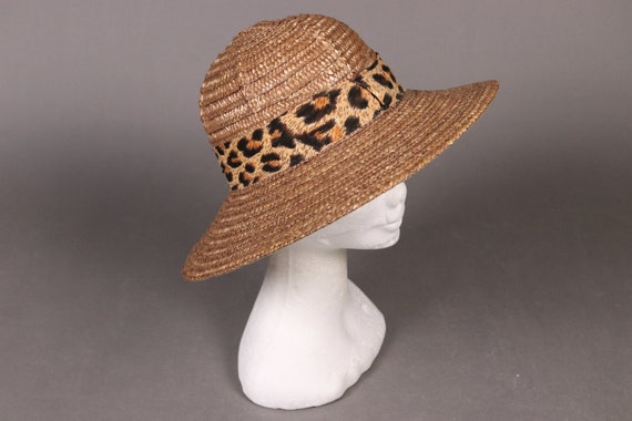 vintage Brown Straw Hat with Leopard Band - 80's B