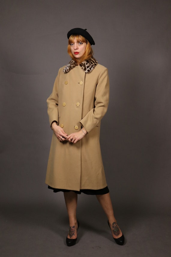 1950's Beige Wool and Leo  Fur Coat - 50's Beige … - image 6