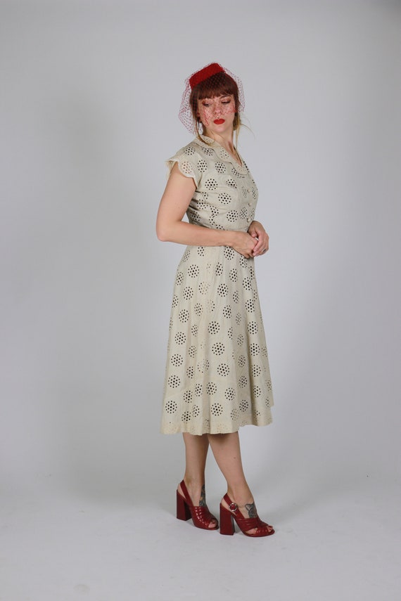 1940s Raw Silk Cream Dress - Size Xs - image 4