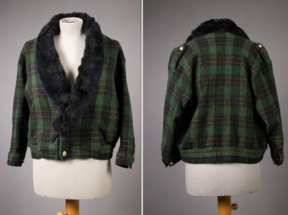 Late 1970's early 1980's CELINE Tartan and Fur Jac