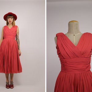 1950s Pink Salmon Silk Cocktail Dress - Size S