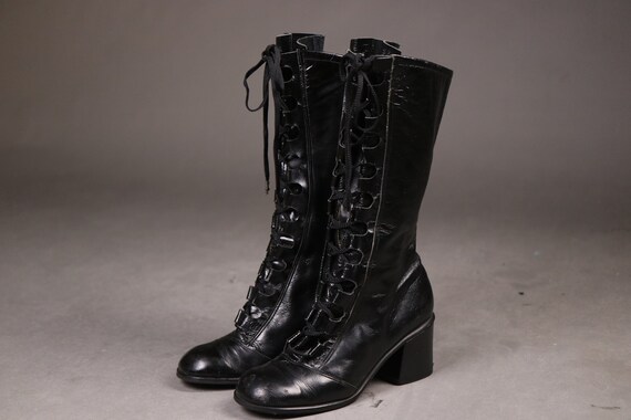 1960's Black Leather Gogo Boots - Size 38 / UK4.5