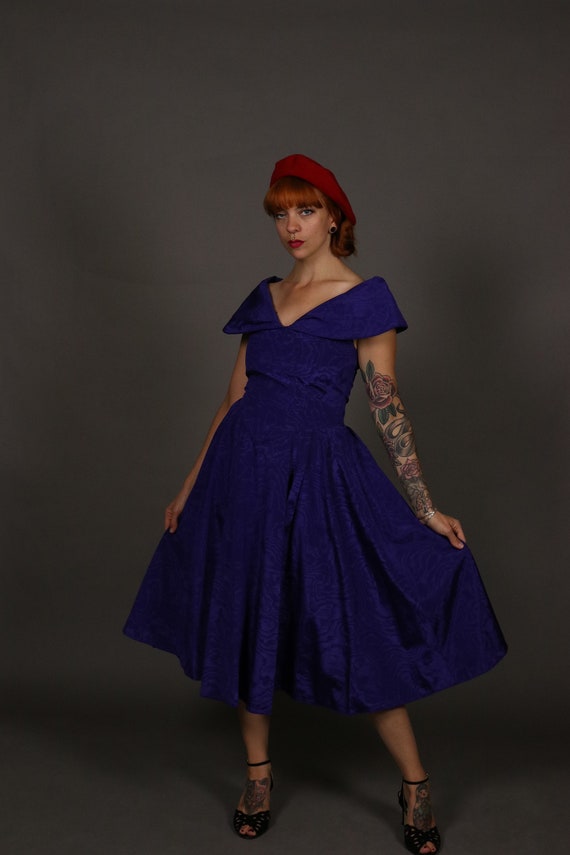 1950's Purple Rayon Cocktail Dress - 50's New Loo… - image 3