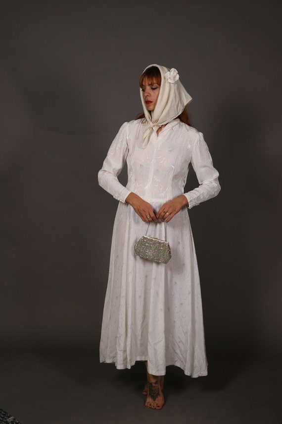 1930’s - 1940’s Rayon Maxi Wedding Dress – Size M - image 9