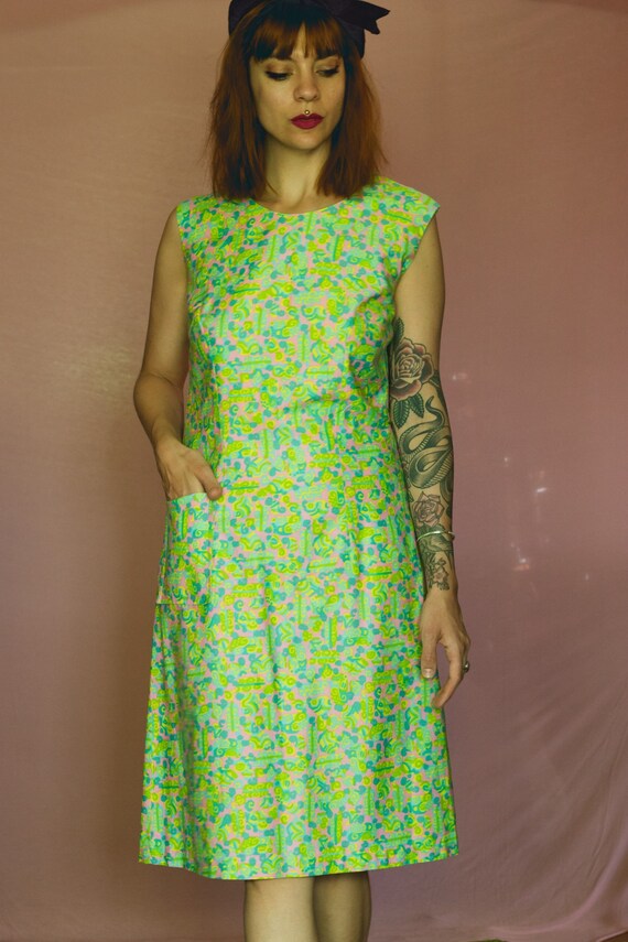 1960's Green psychedelic Silk Dress - Size M - image 4