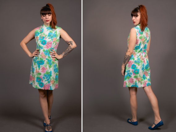 1960's Mini Floral Dress - 60's mini Floral Dress