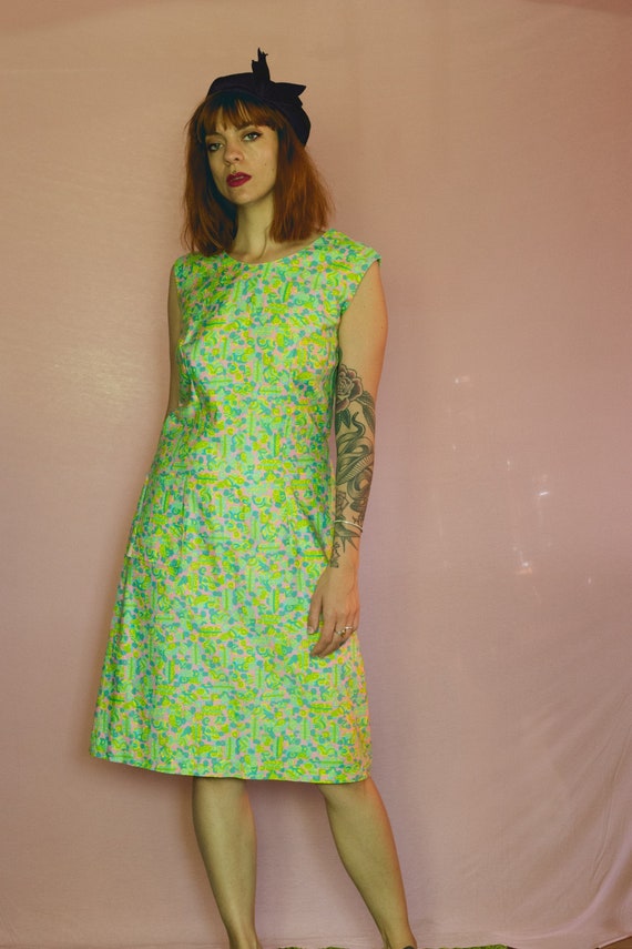 1960's Green psychedelic Silk Dress - Size M - image 2