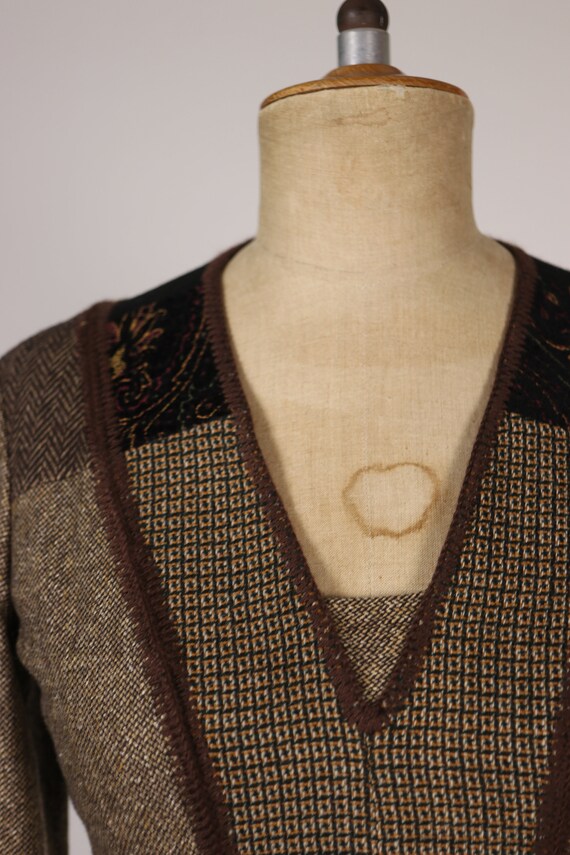 Vintage ETRO Brown Wool Patchwork Dress - Size S - image 8