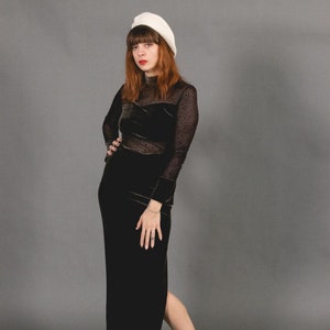 1970's Brown Maxi Velvet Dress - 70's Asian Cut Out Velvet and Mesh Dress - Size S image 7
