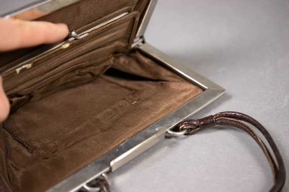 1930's Brown Leather Clutch Bag - 1930's Small Le… - image 3