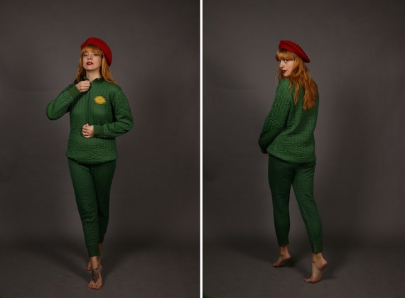 1960's Green ASTRO THERMO Winter Pyjamas - Size S