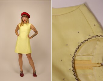 1960s Yellow Mini Dress - Size Xs-S