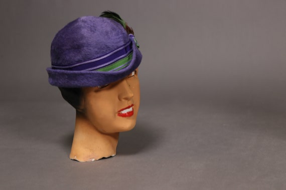 1920's-1930's Purple Wool Cloche Hat