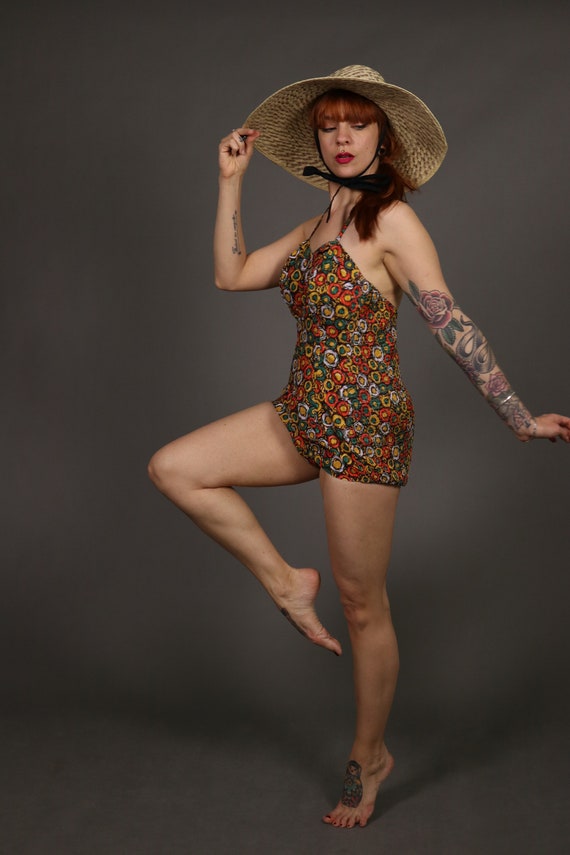 1950's Monokini Cotton Bathingsuit - 50's One Pie… - image 6