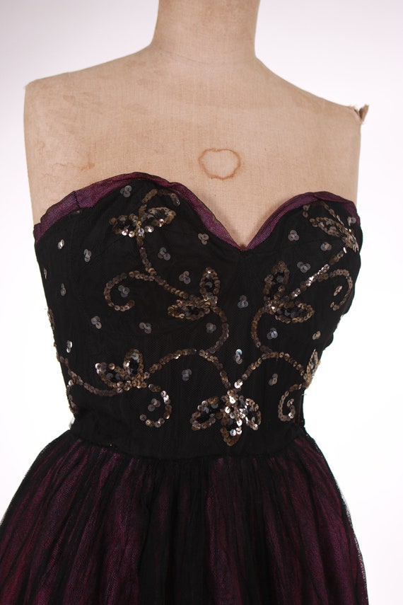 1940s Evening Embroidered Tulle Bustier Dress - 4… - image 7