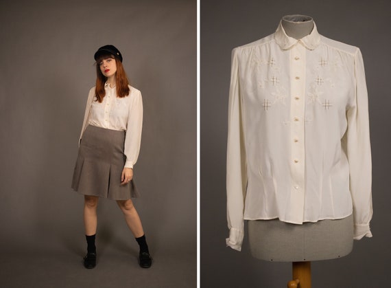 1940's Hilde Kral White Silk Blouse - Size S/M