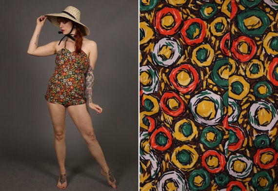 1950's Monokini Cotton Bathingsuit - 50's One Pie… - image 1