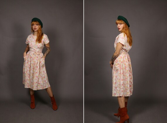 1970's-1980s Cotton Floral Dress - Size S-M