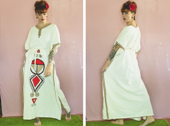 1970's Thick Cotton Embroidered Caftan