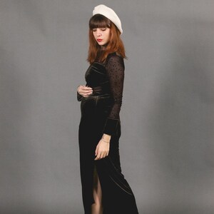 1970's Brown Maxi Velvet Dress - 70's Asian Cut Out Velvet and Mesh Dress - Size S image 6