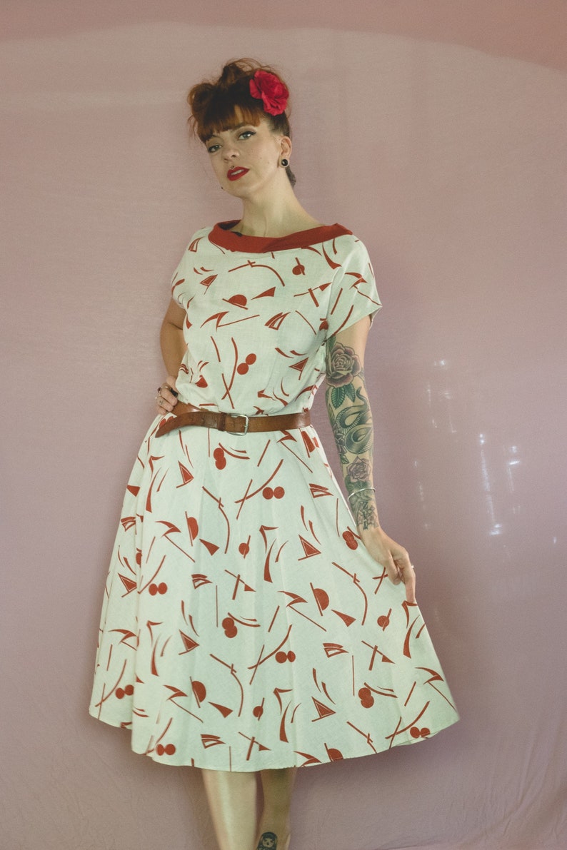 15/% 1950/'s Style Novelty Linen Dress 80/'s Swiss Linen Dress Size M to L ON SALE