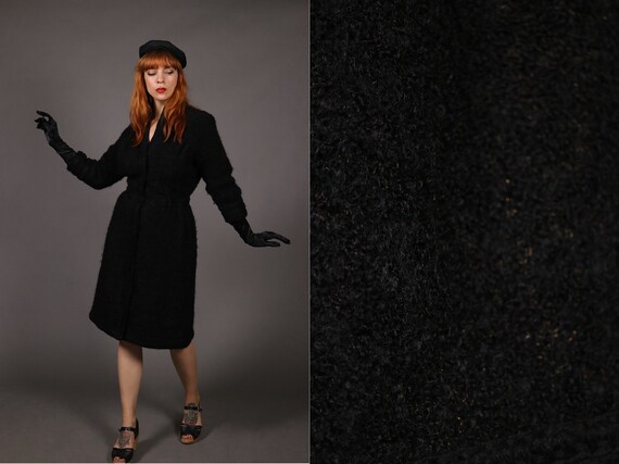 1940's Angora and Gold Thread Black Dress - 1950's