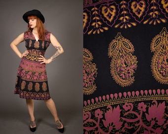 stiff cotton dress Vintage 1950's Stiff Cotton Button Down Midcentury Floral Print Day Dress