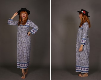 Rara 1970's Purple Bohemian Indian Cotton Dress - Size S