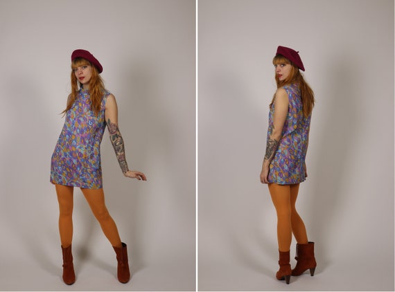 1960's Mini Psychedelic Mod Girl Dress - Size S