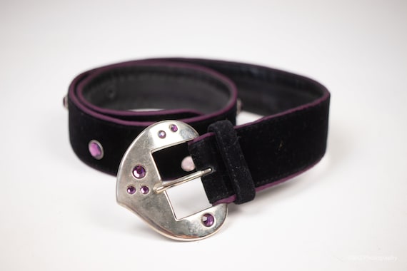 1980s Purple Velvet and Leather ESCADA Belt - Etsy display picture 3