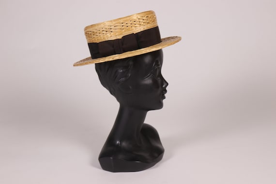 1910s Boater Hat with black ribbon