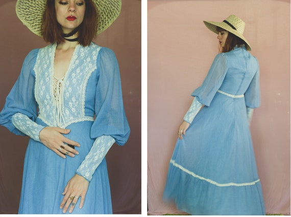 1970's Gunne Sax Romantic Maxi Prairie Dress - Siz