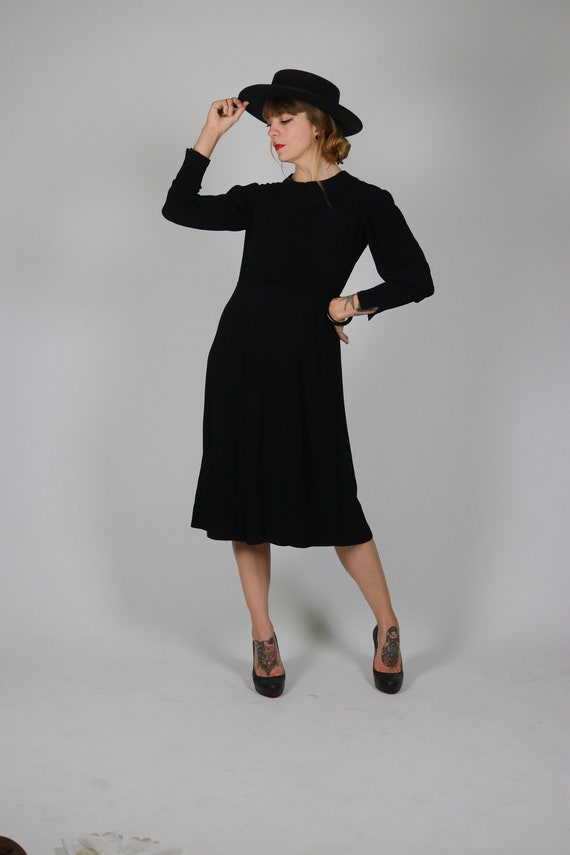 1930's / 1940's Art Deco Black Crepe Silk  Dress - image 2