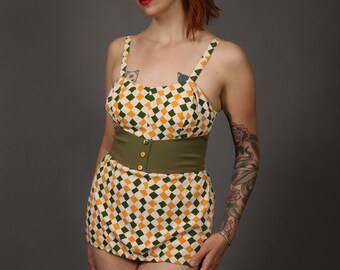 vintage swimwear 水着 1950's ロカビリー 古着 花柄 RARE! 1950's Rose Marie Reid Swimsuit -50's Waist Fitted RMR