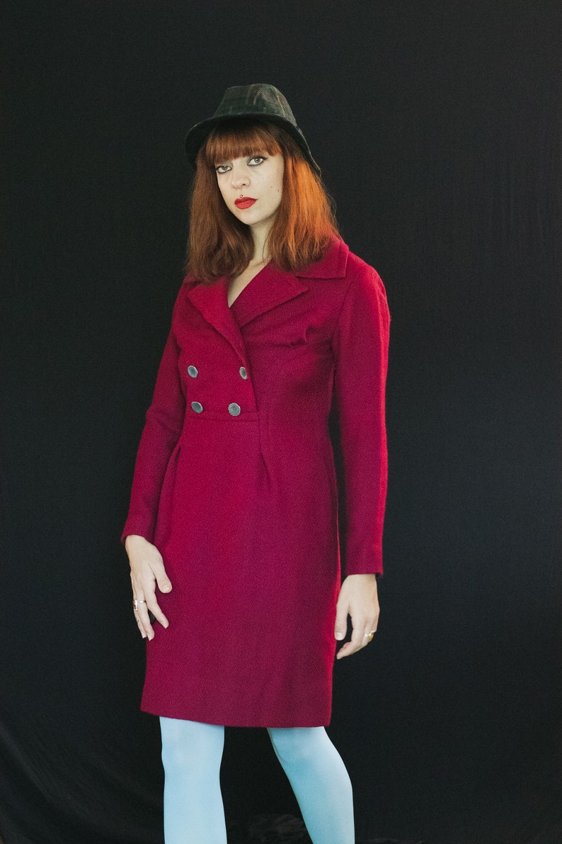 Size SM 60/'s Boucle Wool Winter Dress 15/% 1960/'s Red Wool Coat Dress ON SALE