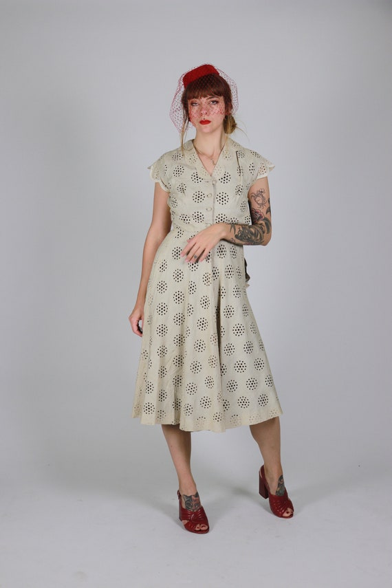 1940s Raw Silk Cream Dress - Size Xs - image 5