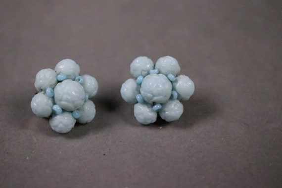 1940's Pale Blue Glass Clip on Earrings - image 1