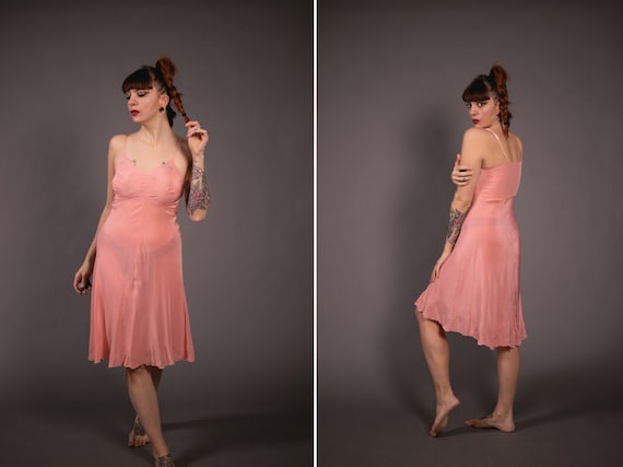 1940's Salmon Slip Dress - 40's Rayon Slip Dress -
