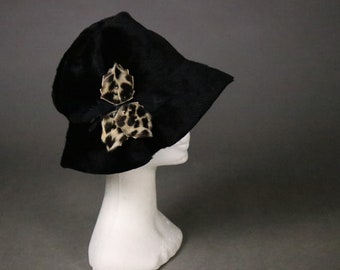 1940's Black Rabbit Fur Hat - 40's black Fur Winter Hat