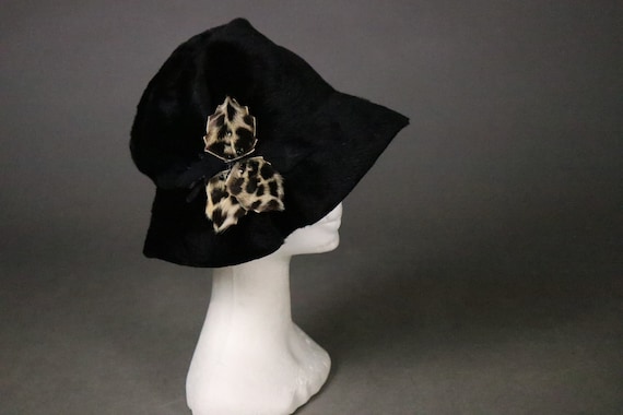 1940's Black Rabbit Fur Hat - 40's black Fur Wint… - image 1