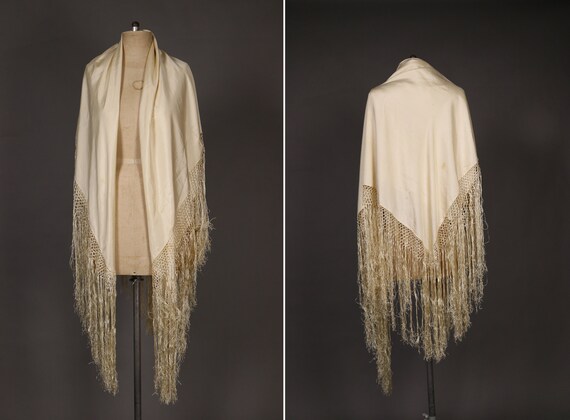 Antique White Silk Piano Shawl