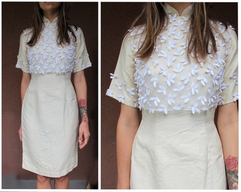 1950&#39;s Cheongsam Wedding Dress - Vintage 1950&#39;s Wool Blend Wedding Gown  - Size Xs
