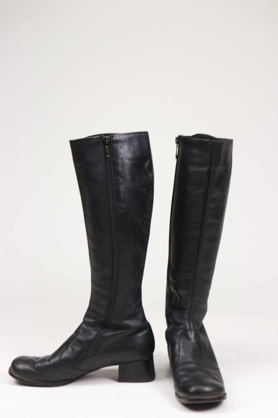 1960s LOW Black Leather Gogo Boots Size Etsy