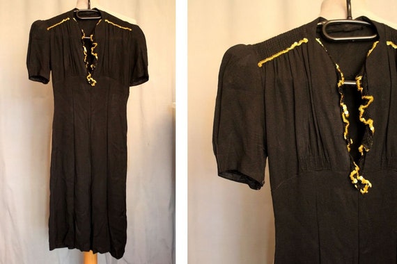 1930's Black Crepe Rayon and Sequin Dress30's Blac