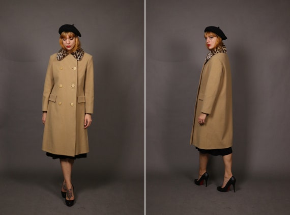 1950's Beige Wool and Leo  Fur Coat - 50's Beige … - image 1