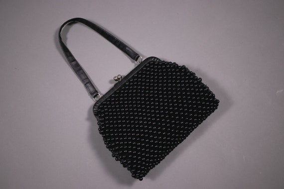 1950's Black Beaded Bag - 50's Plastic Beads Clutc