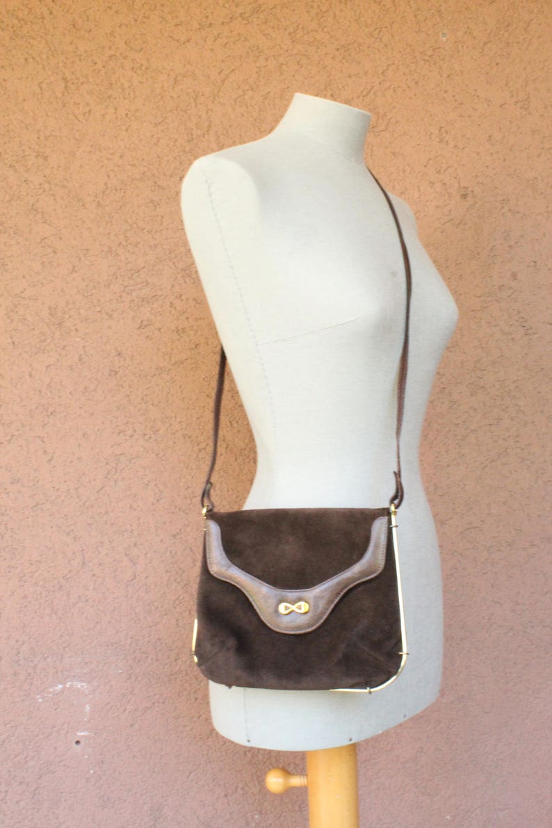 metal triming 1960/'s Brown Suede leather bag