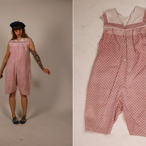 RARE! 1910s Cotton Beach Pyjama - Edwardian Romper / Playsuit - Size S to M