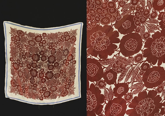 1940's Floral Crepe Silk Scarf