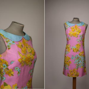 1960s Pink Floral Dress - Size S